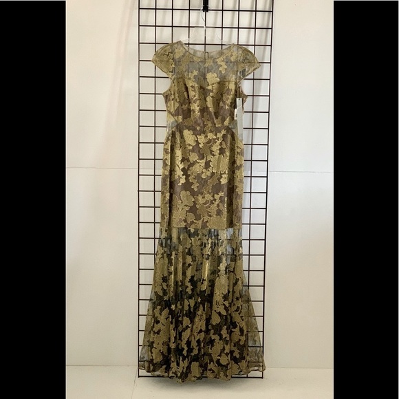 4X “HOST PICK” Halston Metallic Embroidered Lace Cap-Sleeve Gown - Picture 7 of 12